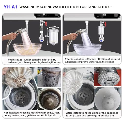1 Micron High Flow Washing Machine Water Filter, Visible Washer Water Filter System, For Washing Machine, Heater, RV > 99.5% Removal of Chlorine Fluoride, Odor, Anti-Scaling,1/2" NPT+3/4" GHT - Image 6