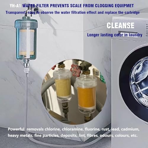 1 Micron High Flow Washing Machine Water Filter, Visible Washer Water Filter System, For Washing Machine, Heater, RV > 99.5% Removal of Chlorine Fluoride, Odor, Anti-Scaling,1/2" NPT+3/4" GHT - Image 7