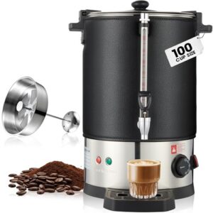 100 Cup Commercial Coffee Urn,Stainless Steel &Thermal Sleeve, 15L Large Coffee Dispenser to Quick Brewing, Hot Water Urn for Home Party Office Catering with Water Level
