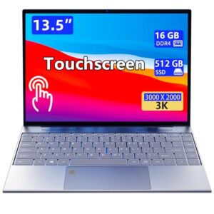 13.5-inch Portable Touchscreen Laptop, (16GB RAM, 512GB SSD), 3K (3000×2000) IPS, Celeron N95 Processor up to 3.4 GHz, Backlit Keyboard, Fingerprint Unlocking, Win 11 Pro