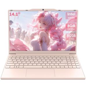 14” Laptop Computer,1080P FHD Display,8GB RAM,512GB SSD,N5095 CPU Student Laptop,Numeric Keypad,256GB TF Card,Webcam, 5GWiFi, HDMI,Pink