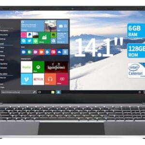 14.1″ laptops,Ultral Light Laptop Computer,6GB RAM,128GB Storage(64GB eMMC+ 64GB Card),with Celeron Processor (up to 2.4 GHz),1920×1080 FHD,Webcam, WiFi,Mini HDMI, USB,8000mAh(Dark Grey)