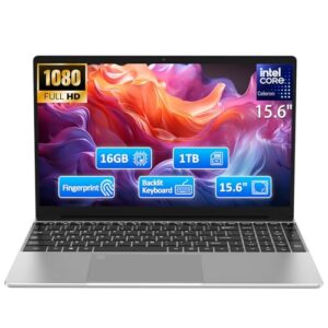 15.6″ FHD Laptop,16GB DDR4 RAM 1TB SSD,Portable Laptop Computer with Backlit Keyboard,180 ° Angle Opening,Fingerprint Reader,38WH Battery,Webcam,WiFi 5,BT 4.2,Mini HDMI,USB 3.0