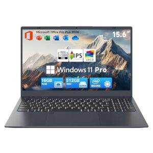 15.6″ Laptop Computer, Windows 11 Laptop, 16GB RAM, 512GB SSD(Expandable to 2TB), Intel Quad-Core N5095(Up to 2.9 GHz), 1080P FHD Display, Fingerprint, Backlit KB, Wi-Fi 5, BT5.0, Quad-Speaker