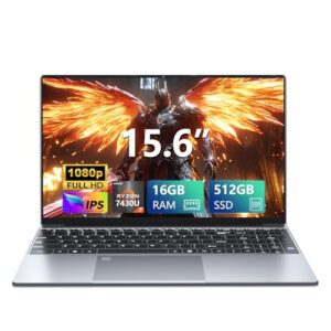 15.6 inch Gaming Laptop,with 16GB RAM, 512GB SSD,R5 7430U Processor (Up to 4.3GHz), 1920 x 1080 Display, Wi-Fi 5, Bluetooth 5.0, HDMI Port x1, Backlit Keyboard,Win11 Pro,Traditional Laptop Computer