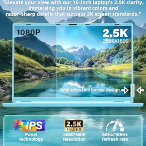 16″ Blue Laptop Computer 16G RAM 256GB SSD 2.5K FHD(2560×1600) IPS Screen/N95 CPU/Win 11 Pro/MS Office 2019 Notebook with Color Backlit KB/Face Recognition for Work Study (16G+256GB)