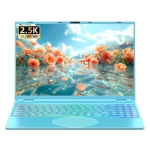 16″ Blue Laptop Computer 16G RAM 1TB SSD 2.5K FHD(2560×1600) IPS Screen/N95 CPU/Win 11 Pro/MS Office 2019 Notebook with Color Backlit KB/Face Recognition for Work Study (16G+1TB)