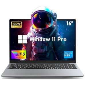 16 Inch Laptop Computer,16GB RAM 1TB SSD,12th Gen Alder Lake N95 4C/4T Processor(up to 3.4Ghz),UHD Graphics,16” FHD 1920 * 1200 Display,WiFi 5,BT4.2,Backlit Keyboard,Fingerprint Unlock