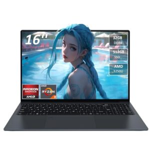 16” Laptop Business and Student Laptop, AMD Ryzen 3250U, 32GB RAM, 512GB SSD,Dual-Band 5G WiFi,1MP Camera 4.2 Bluetooth, HDMI Webcam Backlit Keyboard