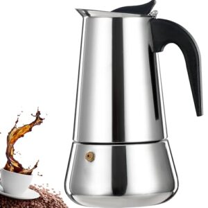 2 Cup Stovetop Espresso Maker Stainless Steel Moka Pot Stove Top Percolator Italian Coffee Makers Capable Mocha Greca Machine Cafe Classic Induction Cookers for Home and Camping 100ml 3.3oz