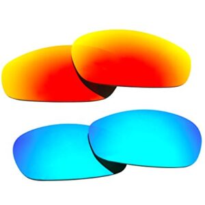 2 Pairs Polarized Replacement Sunglasses Lenses for Oakley Split Jacket with UV Protection(Ice Blue and Fire Red Mirror)