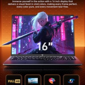 2025 Gaming Laptop, 16.0inch Laptop Computer with AMD Ryzen 7 5825U(8C/16T, Up to 4.5GHz), 16GB RAM 512GB NVMe SSD Windows 11 Laptop, Radeon RX Vega 8 Graphics,WiFi 6, Backlit KB