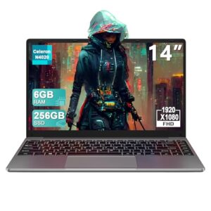 2025 Laptop Computer 14 Inch Win 11 256GB SSD Up to 1TB SSD Expand Laptops Celeron N4020 Up to 2.8Ghz 1920×1080 FHD Dual WiFi BT4.2 with Webcam Keyboard Protect Flim for Business Student-Gray