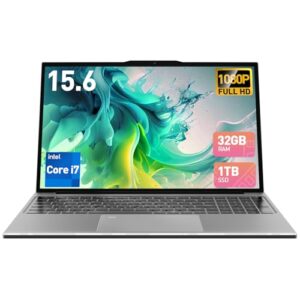 2025 Latest 15.6” Laptop, 32GB RAM, 1TB SSD, Intel Core i7-6500U(up to 3.1GHz), Windows 11, FHD 1080p Display, Backlit Keyboard, Fingerprint, Webcam, WiFi5, Bluetooth, Mini-HDMI, TF Card Slot, Grey