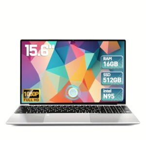 2025 Latest 15.6” Laptop Compatible with Windows 11, 12th Gen Intel Processor N95(Beat i7-7600U), 16GB RAM 512GB SSD, 1080p Display, Backlit Keyboard, 8000mAh Battery, Mini-HDMI, WiFi5, TF Card Slot