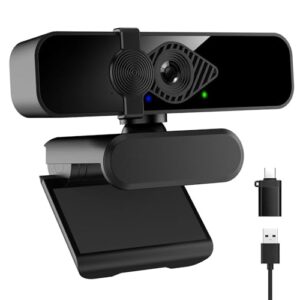 2K Ultra HD Webcam, Computer Camera for PC Monitor Laptop Desktop – External Web Cameras with Microphone, USB C Adapter, Privacy Cover for Video Conferencing, Streaming & Online Learning