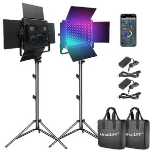 2Pcs 50W Professional Photography Lighting Kit with Stand, Support APP Control, 1500 Lux/1m, 360°Full Color, 2500K-8500K Dimmable, 49 Scene Modes, CRI 96+ TLCI>97 CQS 96+ for Studio/Streaming