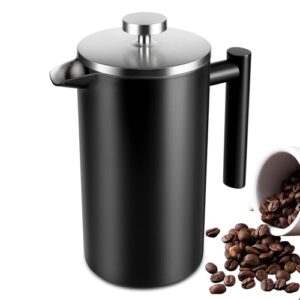 34 OZ Large French Press, Premium Stainless Steel Sturdy Insulated French Press Coffee Maker, 4-8 Cups French Coffee Press, Tea Presses for Home Kitchen Caming Loose Tea, Elegant Black