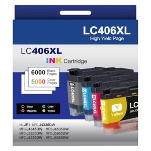 5-Pack LC406XL High Yield Ink Cartridges Compatible for Brother MFC-J4335DW MFC-J5855DW MFC-J6555DW MFC-J4535DW MFC-J6955DW MFC-J4345DW MFC-J5955DW Printer, Black Cyan Magenta Yellow