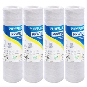 5 Micron 10″x2.5″ Whole House String Wound Sediment Filter for Well Water, Replacement Cartridge for Universal 10 inch RO System, WP-5, Aqua-Pure AP110, CFS110, Culligan P5, WFPFC4002, CW-MF, 4Pack