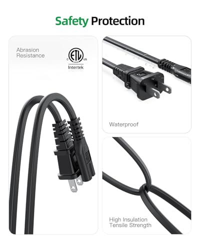 5 ft AC Power Cord Cable Fit for Sony PS5 PS4 PS3 Slim PlayStation 5 4 3, Xbox Series X/S, Xbox One X/S, TV, Printer Universal 2 Prong Supply Replacement - (ETL Listed Cable) - Image 6