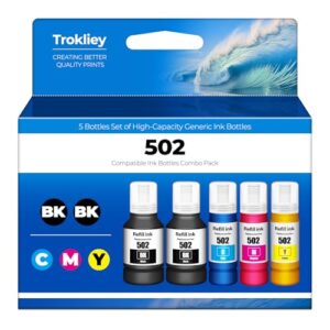 502 Ink Refill bottles ET-2760 ET-2850 ET-3850 ET-2980 Replacement for 502 Ink Bottles (5 Pack) for ET-3760 ET-4760 ET-4850 2850 2760 3760 ET2850 ET-3830 ET3843 ET-2750 ET-3750 ET4750 ET15000 Printer