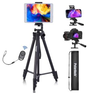 60″ Camera Phone Tripod Stand for iPhone and iPad Compatible with Canon Rebel Eos Nikon Sony DSLR & Tablet with Phone Holder, Wireless Remote & Carry Bag