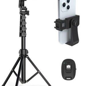 64” Tripod for Cell Phone & Camera, Phone Tripod with Remote and Phone Holder, Sturdy & Stable Height Adjustable Multi-Angle Shot Selfie Stick Tripod for Video Recording