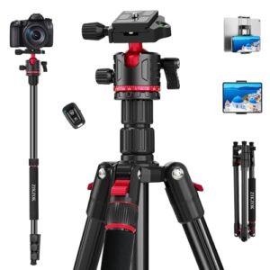 70″ Tripod for Camera, Professional Aluminum Camera Tripod & Monopod with 360° Ball Head, Adjustable Lightweight Travel Tripod for Phone,DSLR,Tablet with Carry Bag