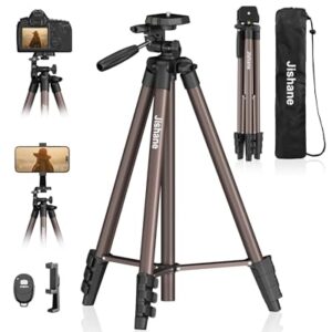 71″ Camera Tripod, Lightweight Aluminum Phone Tripod with Wireless Remote, Phone Holder & Carry Bag, Portable Travel Camera Stand for Smartphones Canon Nikon DSLR Cameras, Max Load 6.6 lb (Brown)