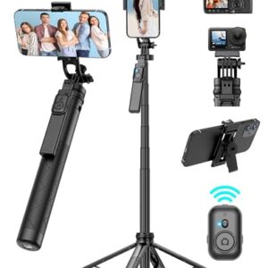 71″ Cell Phone Tripod & Selfie Stick, for iPhone Tripo d Stand, Travel Tripod with Remote, Phone Selfie Stick for iPhone 11/14/ 15/16 Compatible with All Phones,for gopro and Cameras