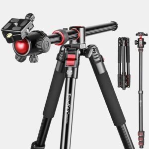 72 inch Camera Tripod,Transverse Center Column Aluminium DSLR Tripod with 360 Degree Ball Head 15kg Load Capacity,Quick Release Plate,Detachable Monopod