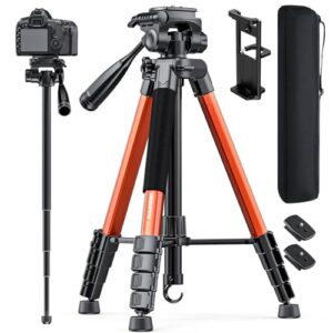 73″ Camera Tripod and Monopod, Professional Aluminum Tripod Stand for Mirrorless Camera/DSLR/Cell Phone/Camcorder/GoPro, with Phone Holder and Travel Bag (Burnt Orange)