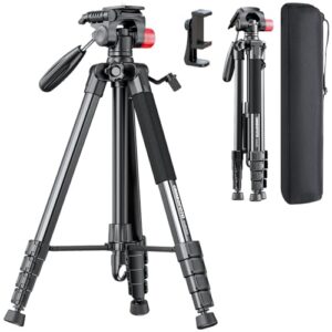 74″-Camera-Tripod, Porfessional Aluminum Heavy Duty Tripod Stand for Mirrorless Camera/DSLR/Cell Phone/Camcorder, with Holder and Travel Bag