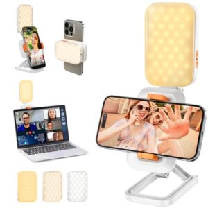 82 LEDs Phone Light, Selfie Light for iPhone, 1000Mah Rechargeable Video for Phone, Camera, Laptop, Adjusted 3 Lights Modes & RGB Modes for Makeup, Selfie, Video Conference, TikTok, Pearl White