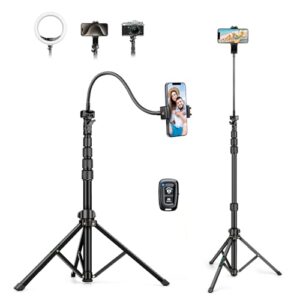 82″ Tripod for iPhone,Phone Tripod Compatible with Smartphone/Camera/Gopro,Tall iPhoneTripod with 9.8″ Gooseneck and Remote,Cell Phone Tripod Stand for Video Recording Selfies Vlogging