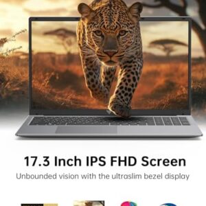 2025 Laptop,17.3-Inch FHD Display Laptop with Quad Core-12th Alder Lake N97(Up to 3.6GHz), 16GB RAM 512GB ROM Traditional Laptop Computer, 6000Mah Battery,Silver