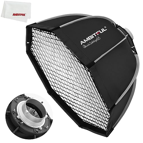 AMBITFUL Bowens Mount Softbox Quick Installation Softbox + Honeycomb Grid for Studio Strobe Outdoor Photography (25.6'' / 65cm Octagon)