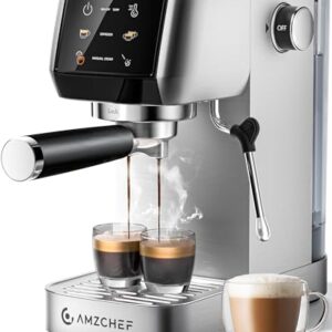 AMZCHEF Espresso Machine 20 Bar – Professional Coffee Maker with Milk Frother, Adjustable Temperature & Pressure, Stainless Steel Espresso Maker for Cappuccino, Latte, Mocha, 44oz Removable Water Tank