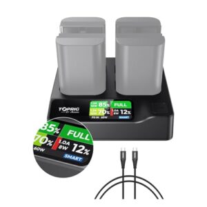 Accsoon Toprig LP-E6 Camera Battery Charger 4-Channel, PD60W Fast Charging LP-E6N/LP-E6N/LP-E6NH with LCD Display, Compatible with Canon EOS 5D Mark III, 60D, 6D, 70D, 80D, R5 Camcorder Camera Charger