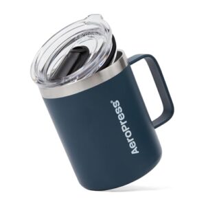 AeroPress Travel Coffee Mug with Handle, Double-Wall Vacuum Insulated Stainless Steel with Splash-Resistant Slider Lid, Compatible for Hot or Cold Drinks, Dishwasher Safe, 12 oz, Blue