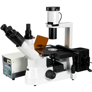 AmScope IN300T-FL Long Working Distance Inverted Fluorescence Trinocular Microscope, 40x-400x, WH10x Eyepieces, Phase-Contrast, 30W Halogen Illumination, 0.3 NA Condenser, Mechanical Stage, 110V