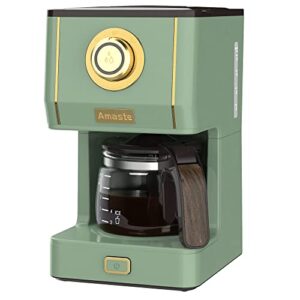 Amaste Drip Coffee Maker, Coffee Machine with 25 Oz Glass Coffee Pot, Retro Style Coffee Maker with Reusable Filter & Three Brewing Modes, 30minute-Warm-Keeping, Matcha Green