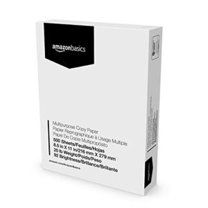 Amazon Basics Multipurpose Copy Printer Paper, 8.5 x 11 Inches, 20 lb, 1 Ream, (500 Sheets), 92 Bright, White