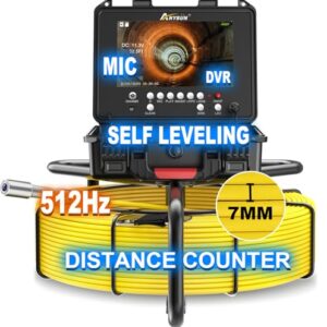 Anysun Self Leveling Sewer Camera 512Hz with Distance Counter, 7MM Thicker Cable, 165Ft Pipe Inspection Camera with 9” 1080P IPS Screen, Video Drain Camera IP68 Industrial Borescope Snake, 32GB Card