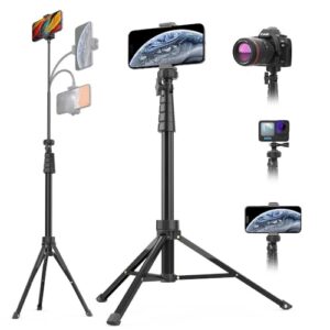 Aureday 88’’ Flexible Phone Tripod with 14.95’’ Gooseneck, Remote and Phone Holder, Overhead Cell Phone Stand＆Selfie Stick for Video Recording, Compatible with iPhone Android Phone, Camera