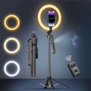 Auto Face Tracking Selfie Stick Tripod for iPhone with 10″ Ring Light,360 Rotation That Follows Your Movement,71″ Phone Camera Stand with Remote for Content Creator Vlog Video Recording