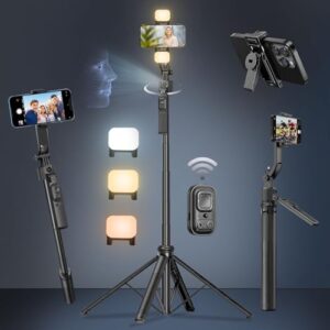 Auto Face Tracking Selfie Stick Tripod for iPhone with Light,360 Rotation That Follows Your Movement,63″ Phone Camera Tripod Stand with Remote for Content Creator Vlog Live Stream Video Recording