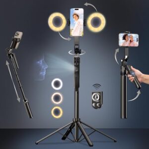 Auto Face Tracking Selfie Stick Tripod for iPhone with Light,360 Rotation That Follows Your Movement,70″ Phone Camera Tripod Stand with Remote for Content Creator Vlog Live Stream Video Recording