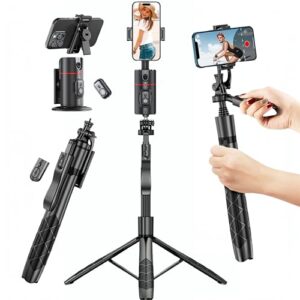 Auto Face Tracking Tripod, 360° Rotation Face Body Tracking Phone Holder, Rechargeable Smartphone Camera Mount Remote & Gesture Control with Adjustable Selfie Stick Tripod Stand for Phone Camera GoPro